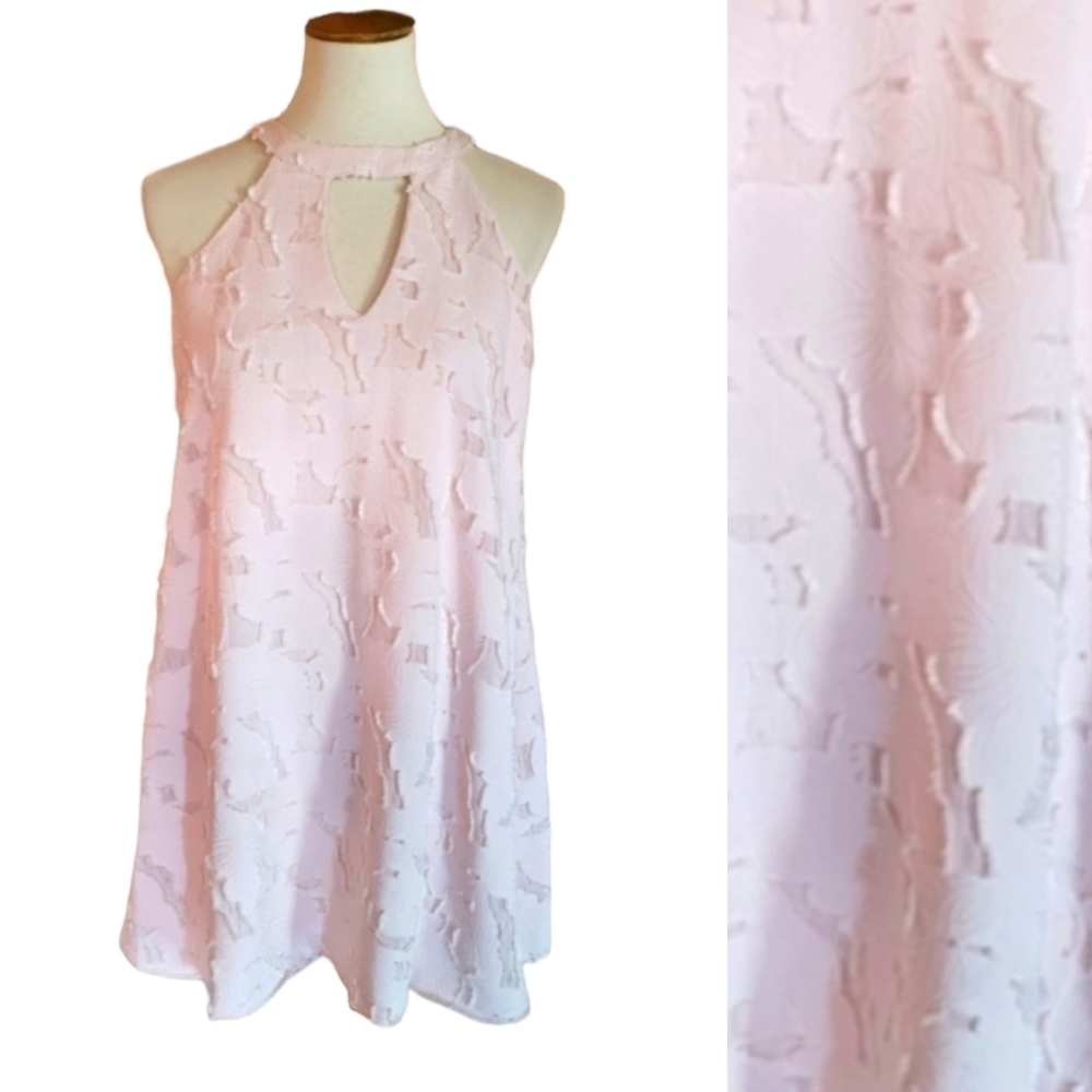 Gianni Bini Y2K Blush Pink V Neck Sleeveless Distressed Babydoll Dress
